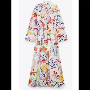 Zara floral poplin midi dress
